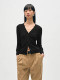 Linen Gauze Ribbed V Neck Cardigan