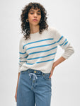 Cashmere Striped Roll Trim Crewneck