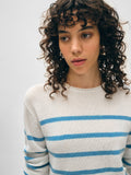 Cashmere Striped Roll Trim Crewneck