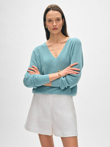 Cotton Linen Tipped V Neck