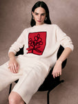 Cashmere Floral Appliqué Crewneck