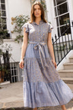 Ruffle Collar Button Maxi- Aspen Periwinkle