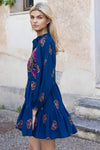 Long Sleeve Yoke Dress- Almay Blue