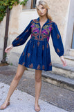 Long Sleeve Yoke Dress- Almay Blue