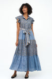 Ruffle Collar Button Maxi- Aspen Periwinkle