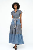 Ruffle Collar Button Maxi- Aspen Periwinkle