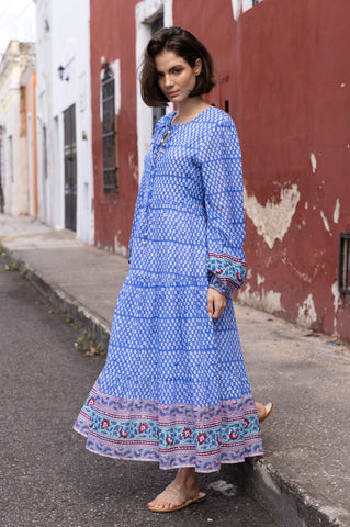 Long Sleeve Midi- Campania Blue