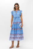 Cinched Flirty Midi- Campania Blue