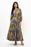 Crewneck Smocked Waist Maxi- Haring Saffron