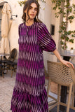 Button Puff Midi- Ikat Purple