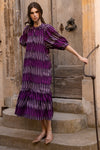 Button Puff Midi- Ikat Purple