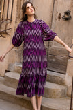 Button Puff Midi- Ikat Purple