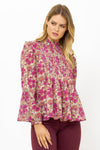 Long Sleeve Pintuck Blouse- Matera Pink