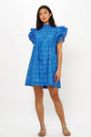 Pintuck Ruffle Mini Dress- Matrix Blue