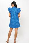 Pintuck Ruffle Mini Dress- Matrix Blue