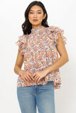 Pintuck Ruffle Top- Montenegro Coral