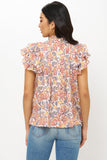 Pintuck Ruffle Top- Montenegro Coral