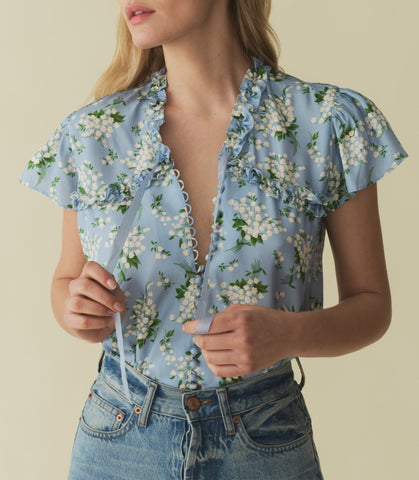 OPALINE TOP -- SKY MAY BELL FLORAL