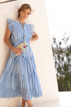 Cinched Flirty Midi- Playa Blue