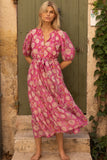 Puff Sleeve Maxi- Presidio Magenta