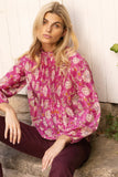 Long Sleeve Pintuck Blouse- Presidio Magenta