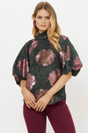 Button Neck Blouse- Rosa Black