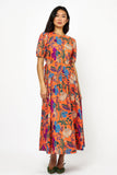 Cinched Waist Puff Maxi- Turin Red